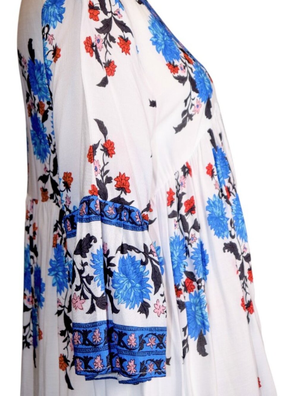 Kate C. White Floral Print V-Neck 3/4 Sleeve Hi-Low Tunic Dress Size M GUC - Picture 8 of 9